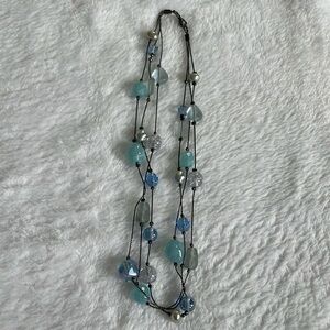 Necklace (3 Strands) Blue Tones on Black